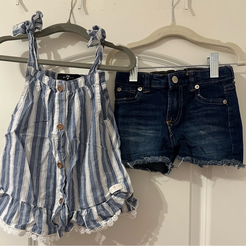 Seven 4T Blue and White Tank Top and Jean Shorts